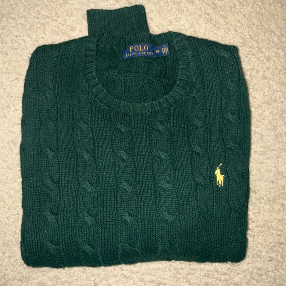 Polo by Ralph Lauren Dark Green Cable Knit Sweater with Yellow Pony